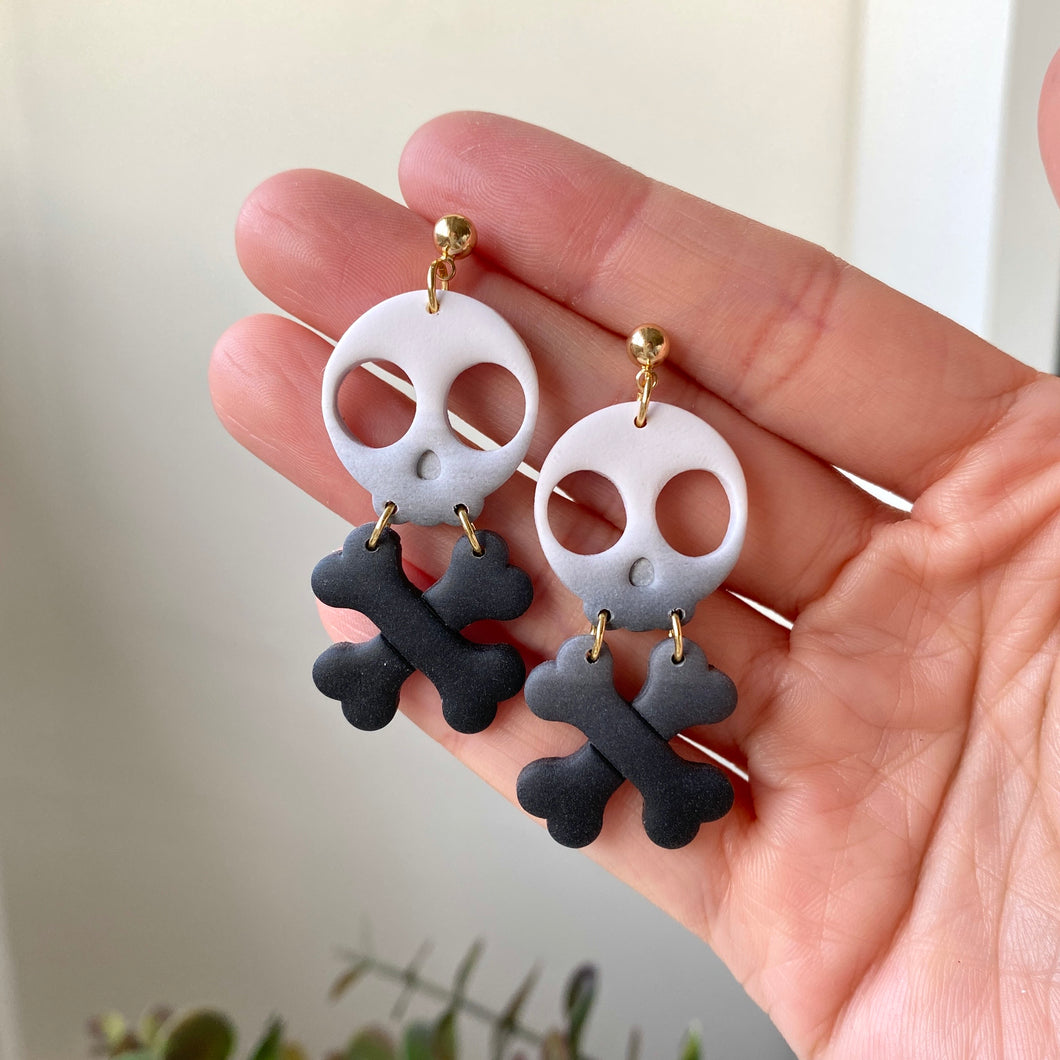 Monochrome Ombre Skull Dangles