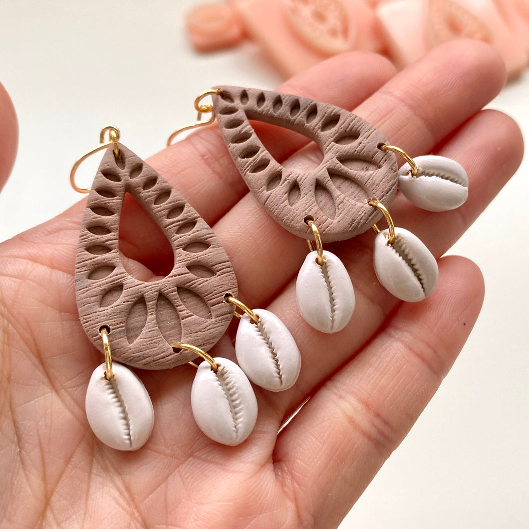 Teardrop Imprint Cowrie Dangles