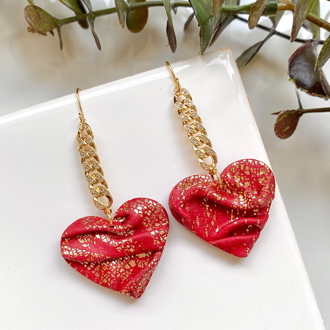 Gold Infused Draped Heart Dangles