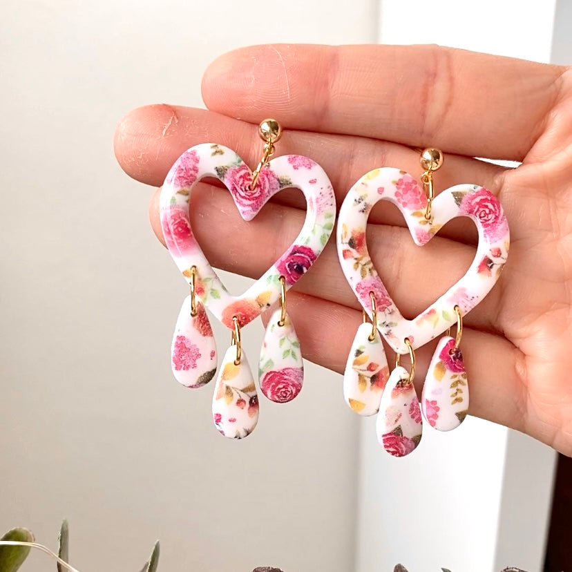 Floral Heart Triple Drop Dangles