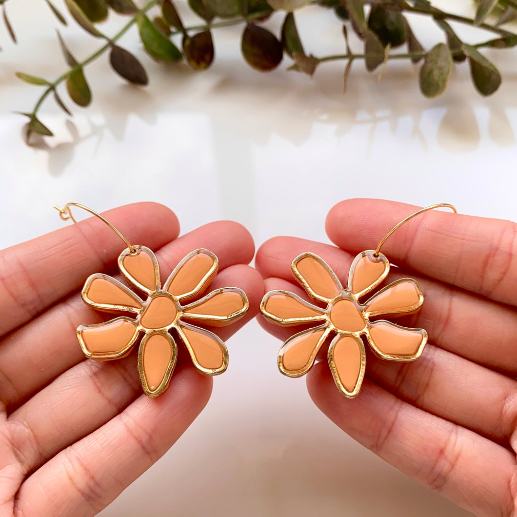 Yellow Flower Bezel Hoops