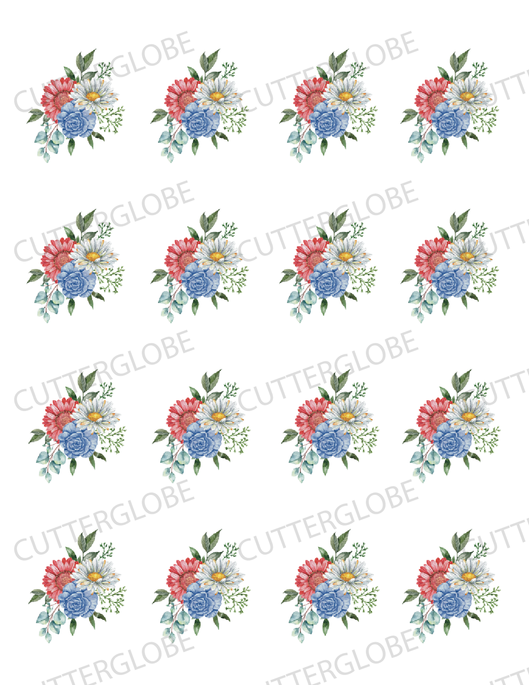 Floral 019 (Red White Blue) Transfer