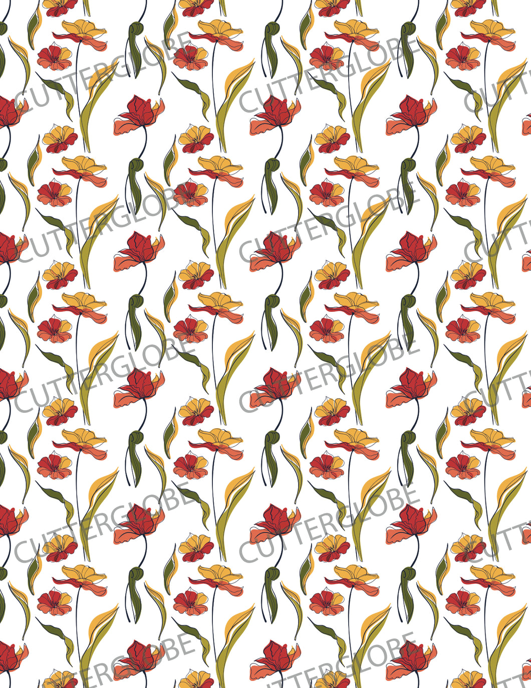 Floral 038 Transfer (Red Yellow Stalks)