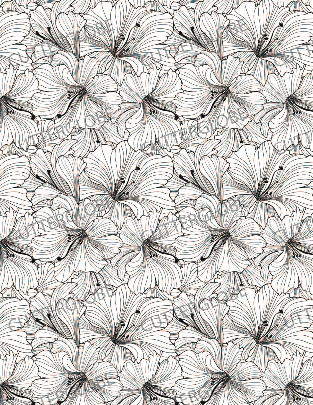 Floral 050 Transfer (BW Overlapping Flowy)