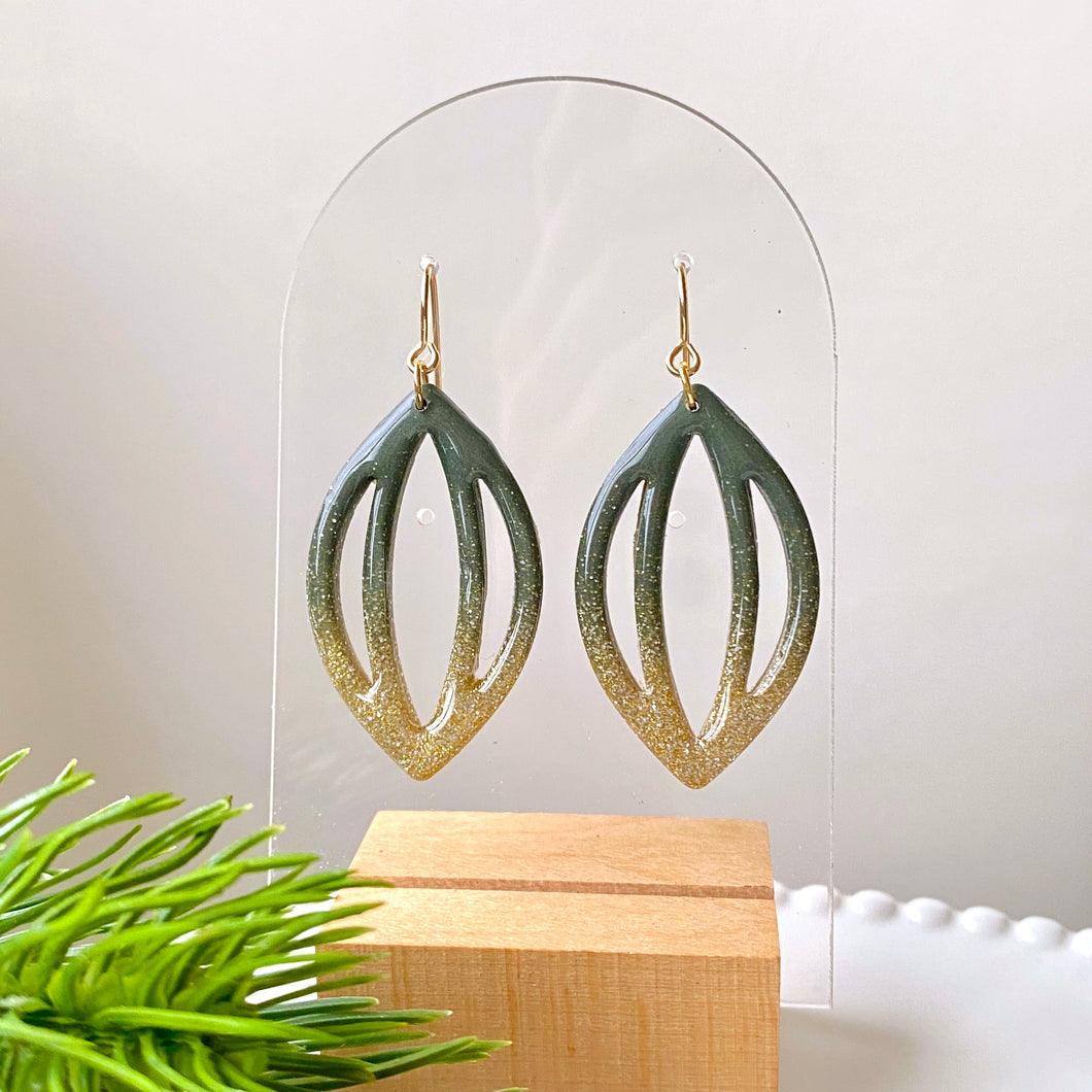 Pointy Oval Ornamental Glitter Ombre Dangles