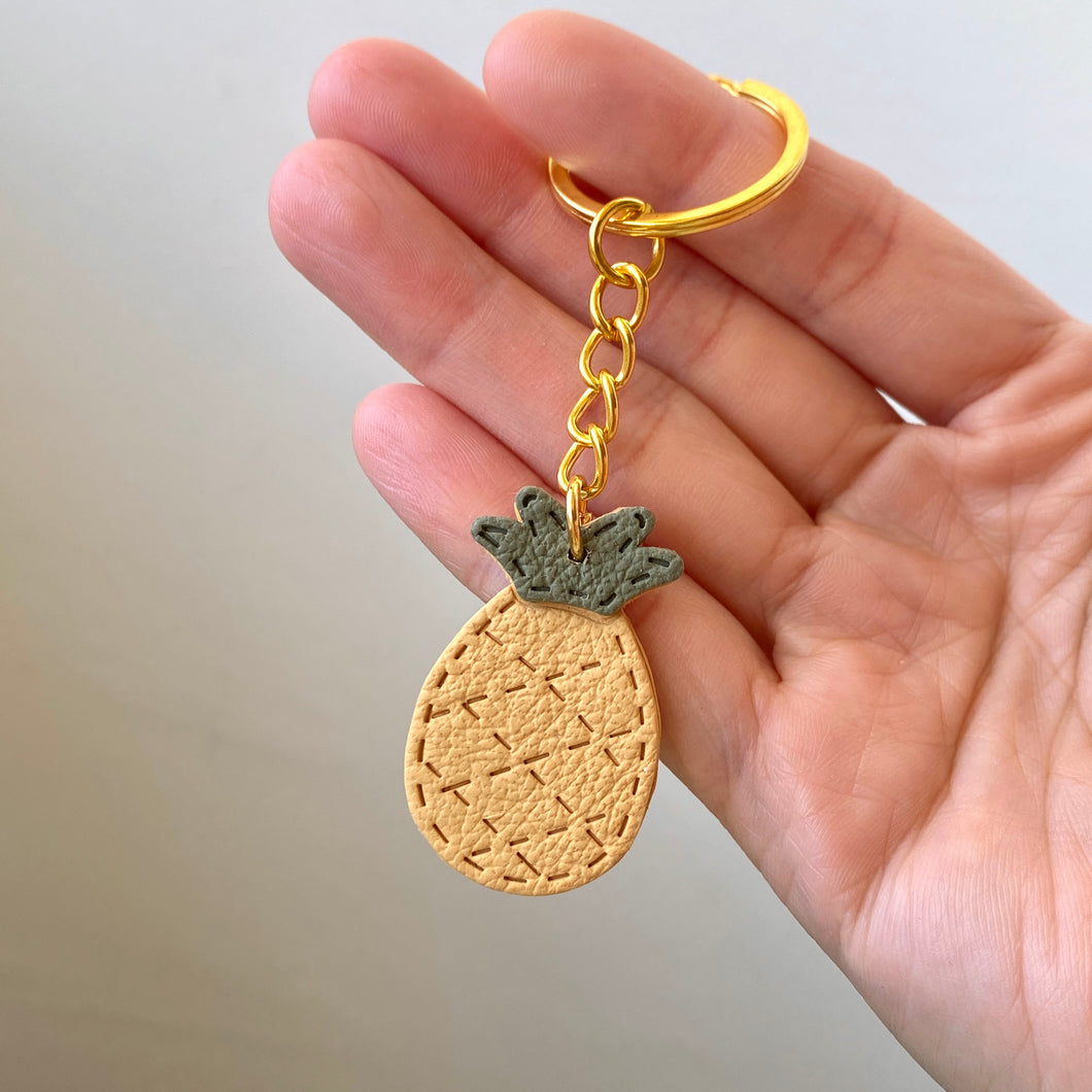 Pineapple Faux Leather Keychain