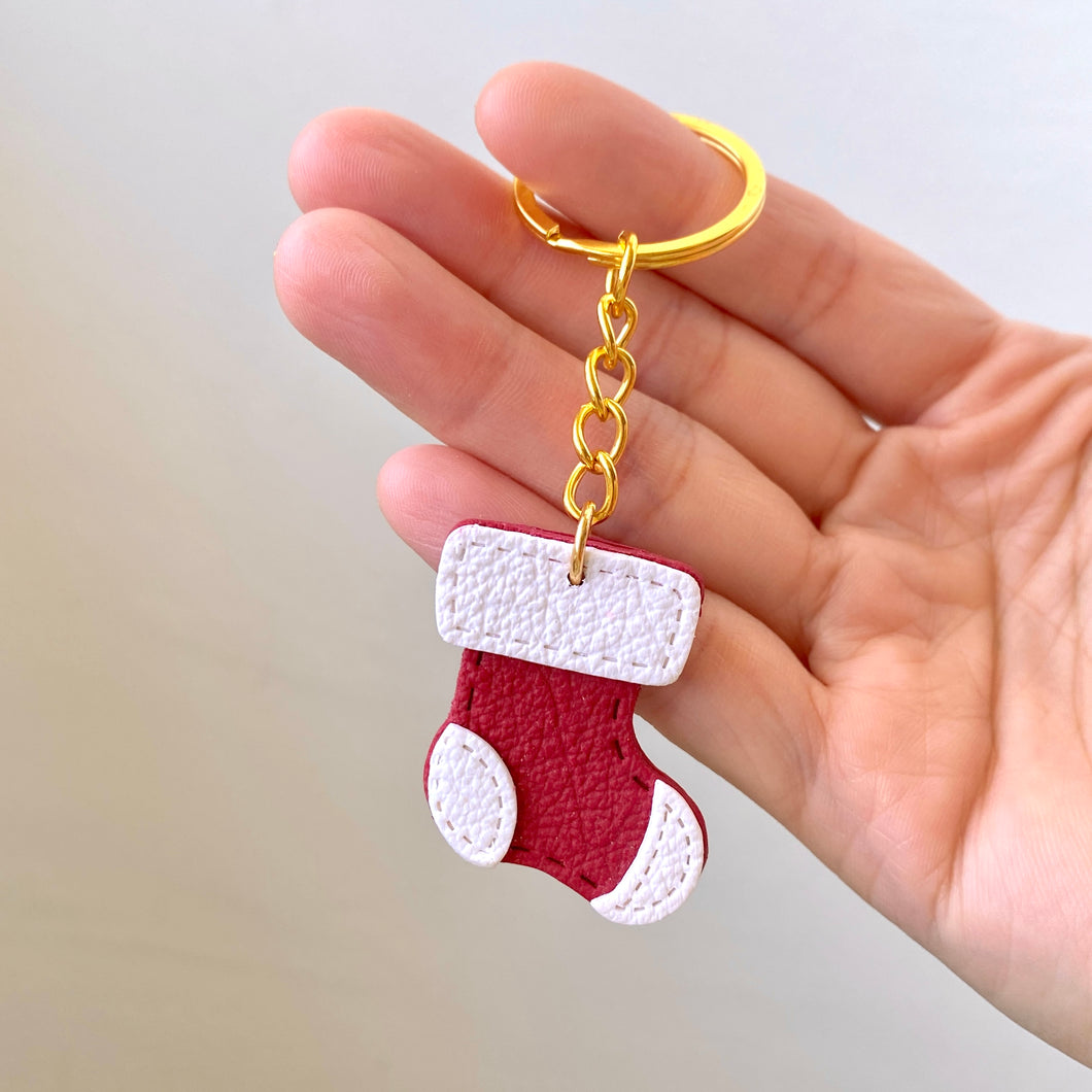 Christmas Stocking Faux Leather Keychain