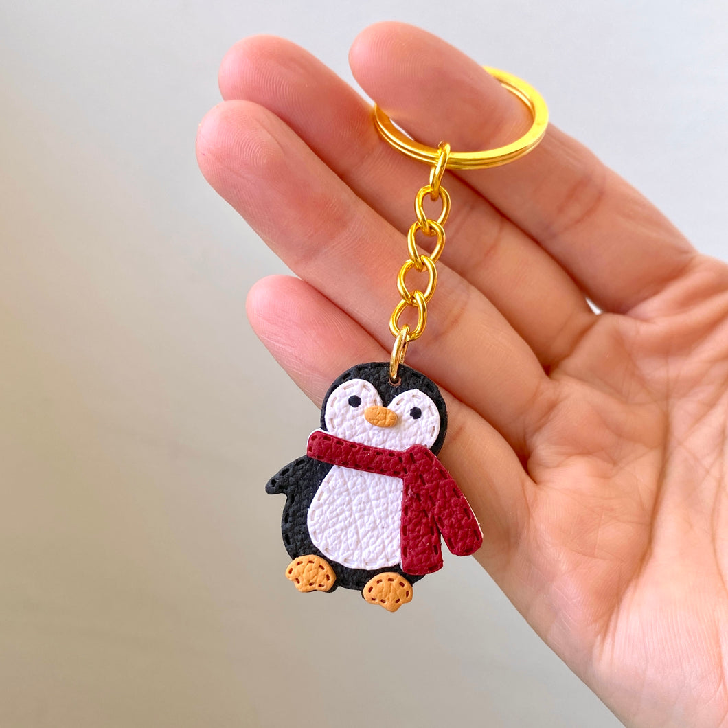 Penguin Scarf Faux Leather Keychain