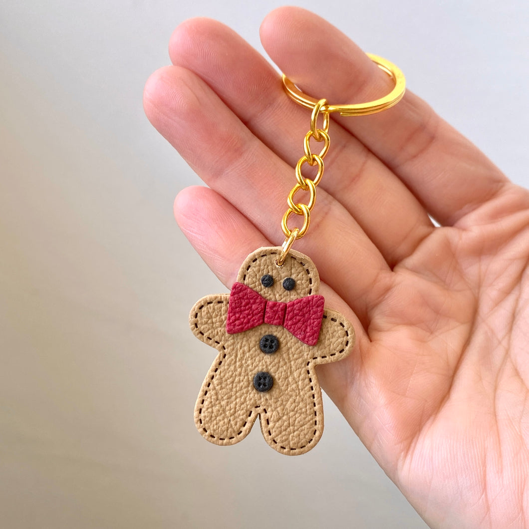 Gingerbread Man Faux Leather Keychain