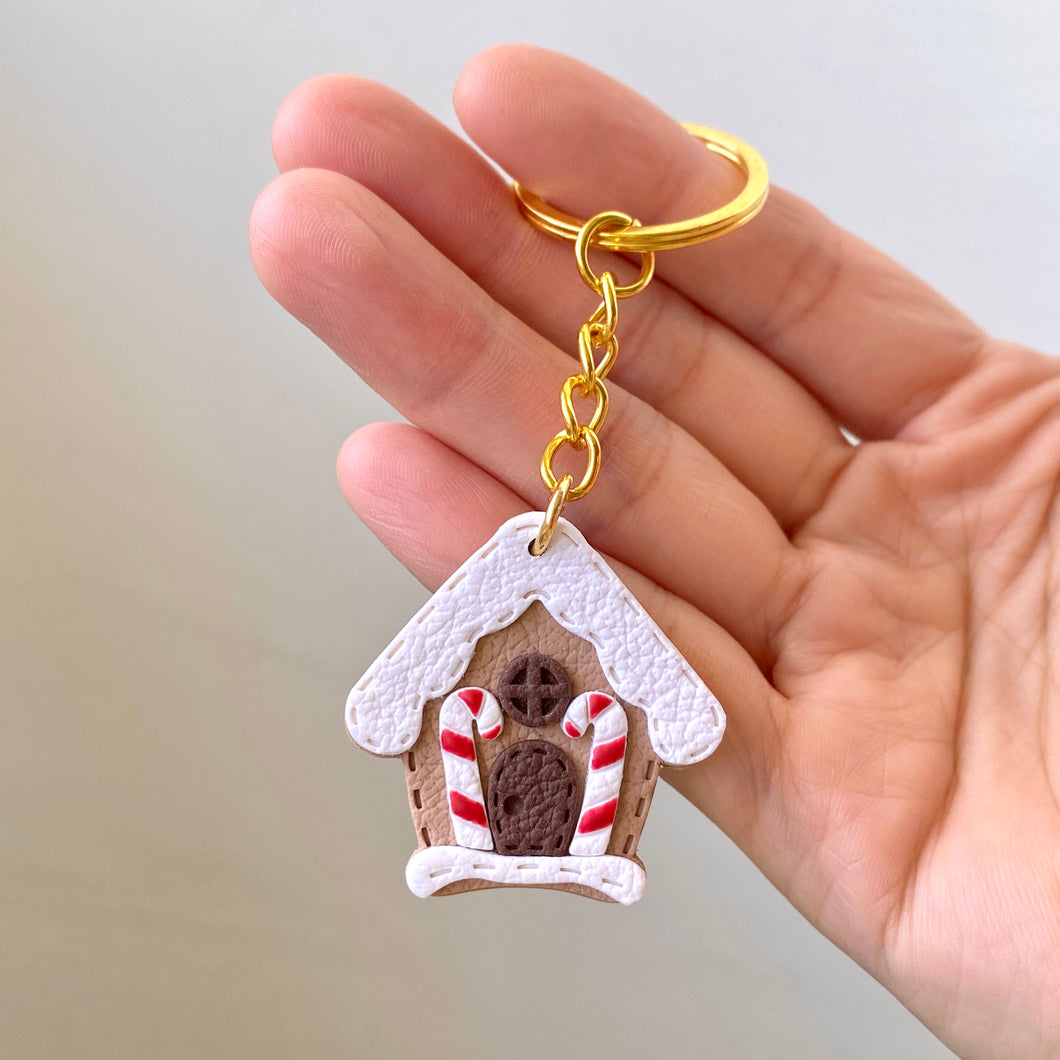 Gingerbread House Faux Leather Keychain