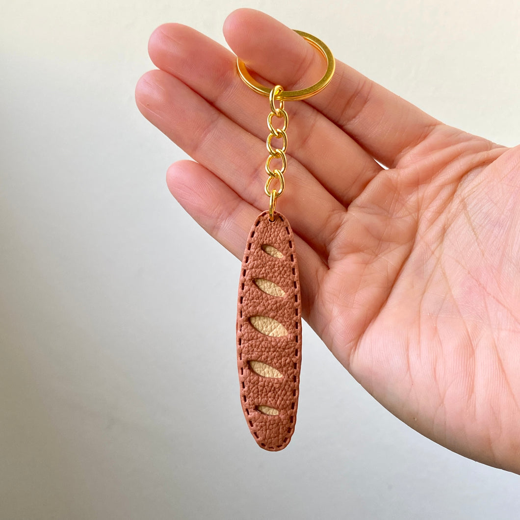 Long Baguette Faux Leather Keychain