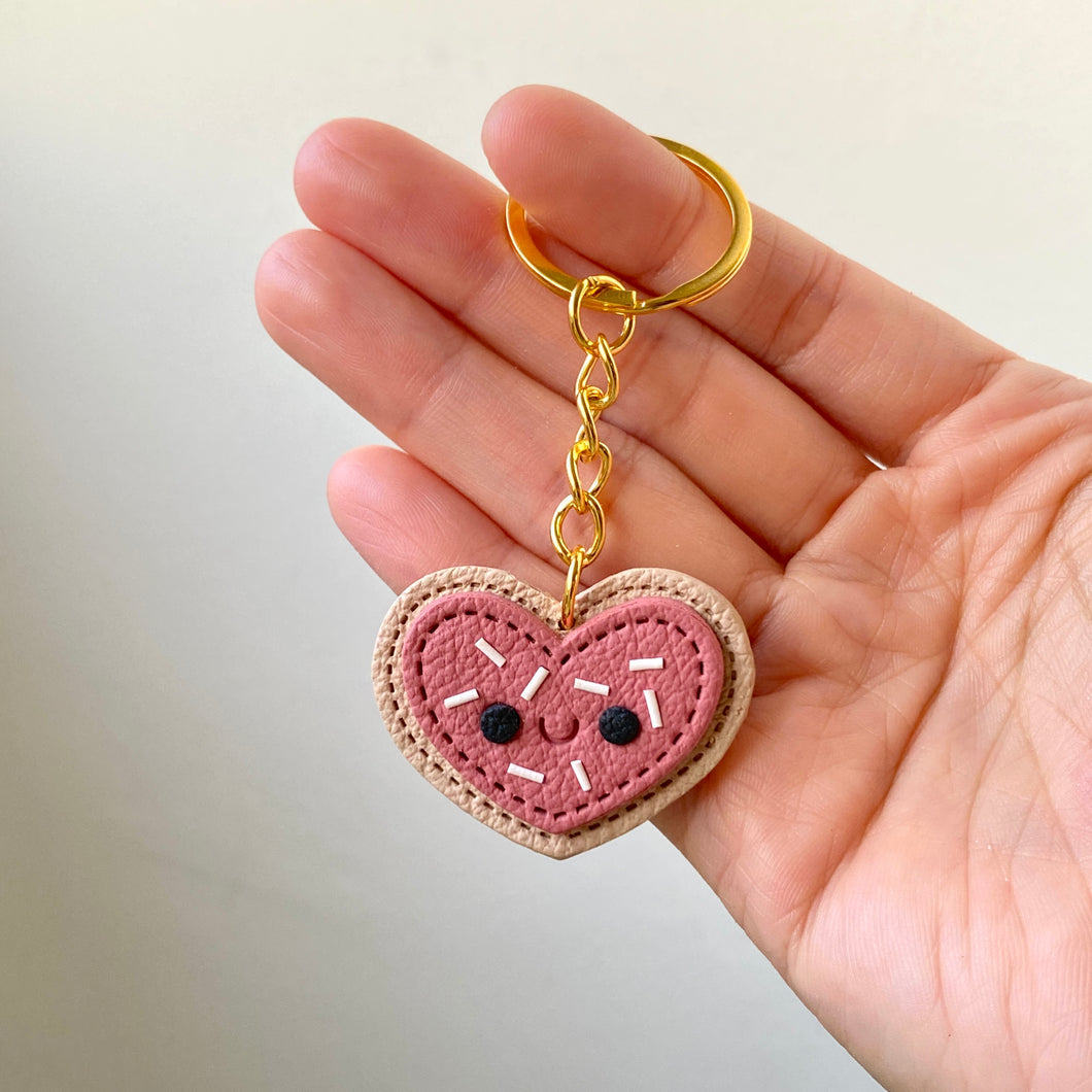 Heart Cookie Faux Leather Keychain