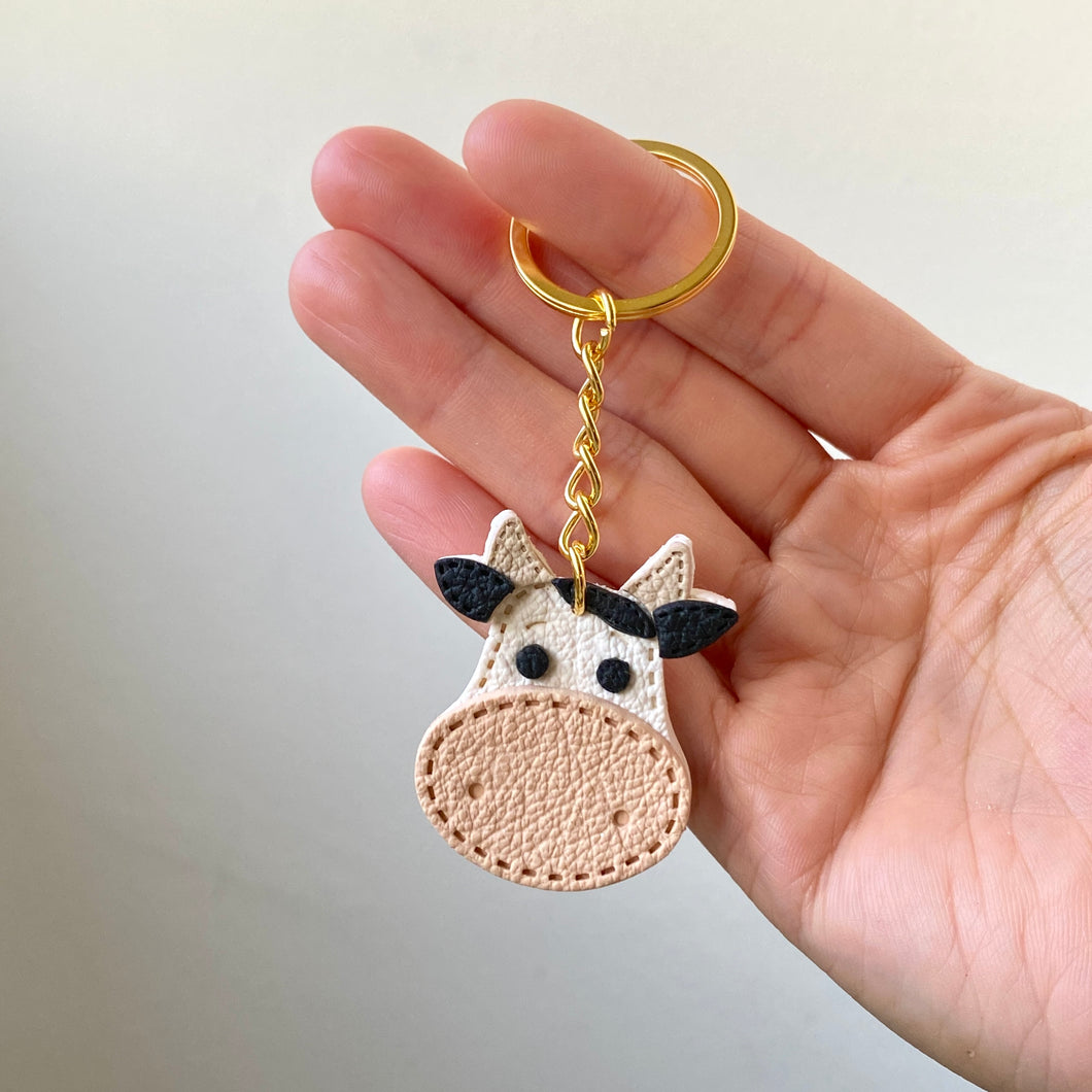 Cow Faux Leather Keychain