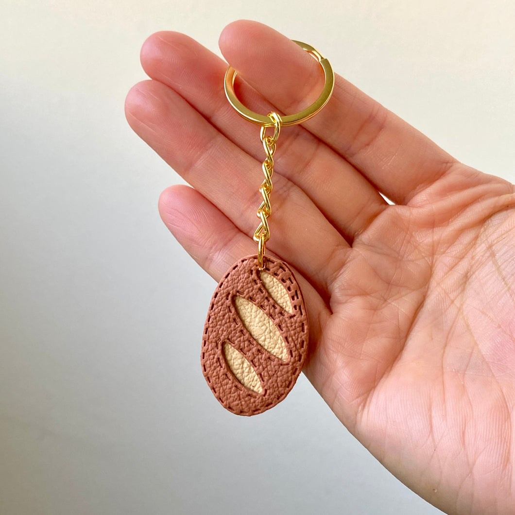 Short Baguette Faux Leather Keychain
