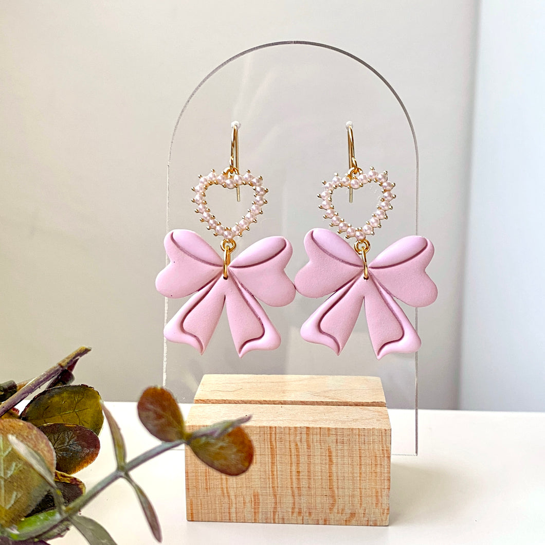 Sweet Baby Pink Bow Dangles