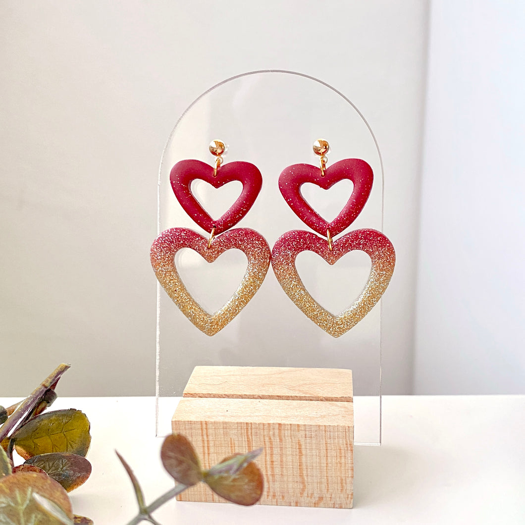 Glitter Ombre Heart Bezel Dangles