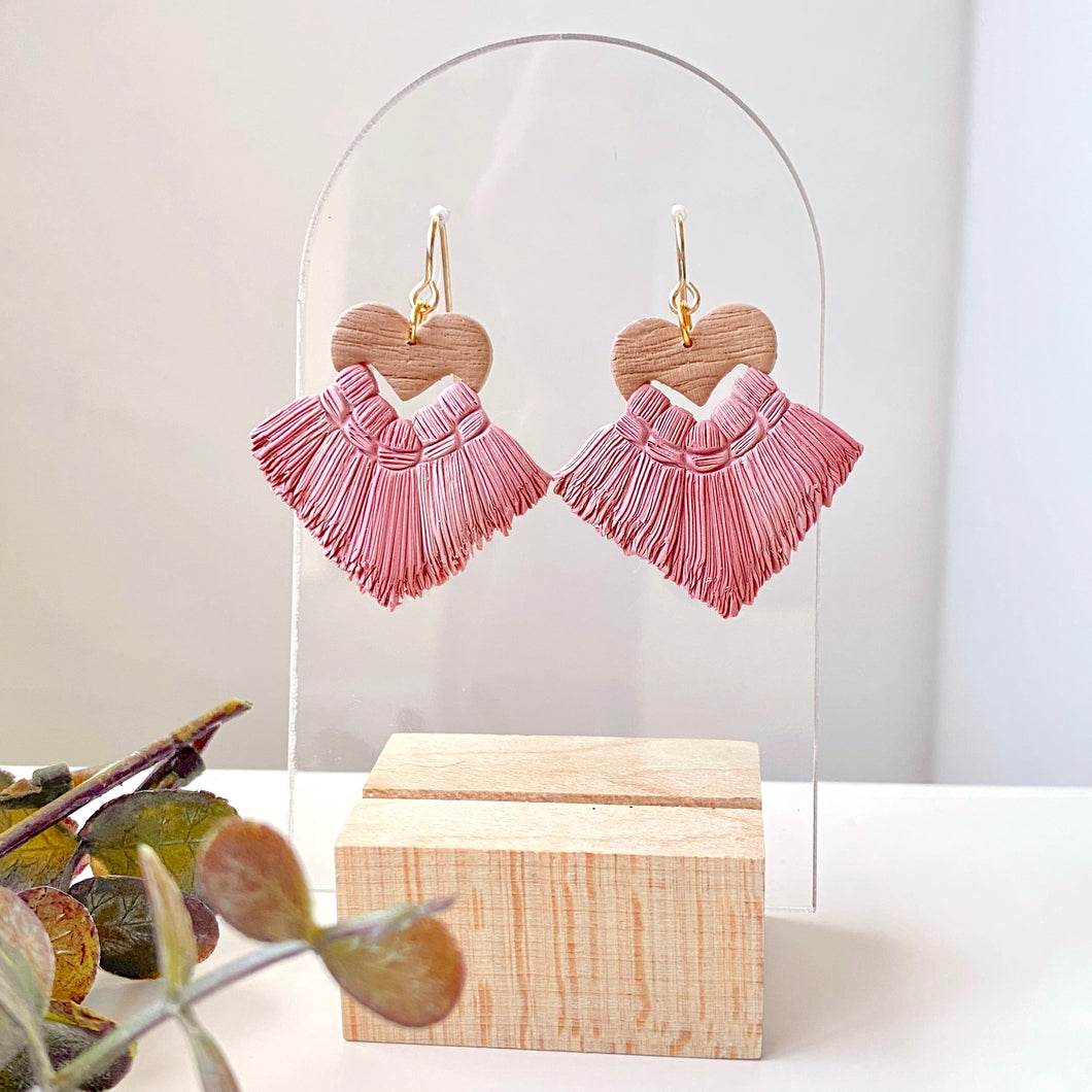 Ombre Faux Heart Macrame Dangles