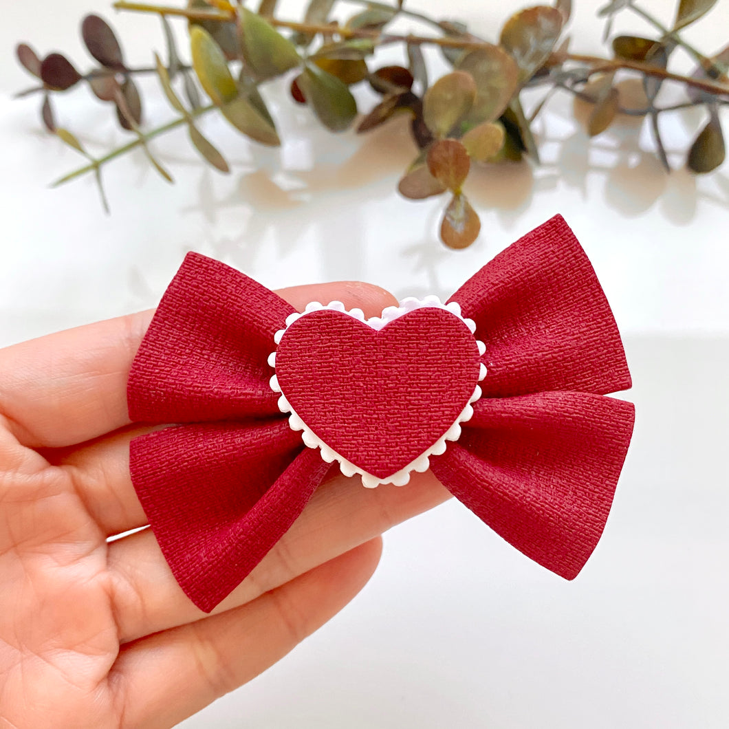 Heart Faux Fabric Hair Bow