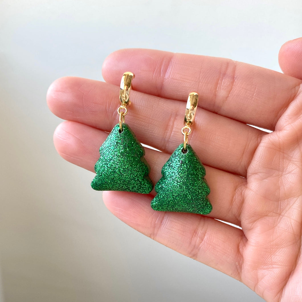 Puffy Glitter Tree Dangles