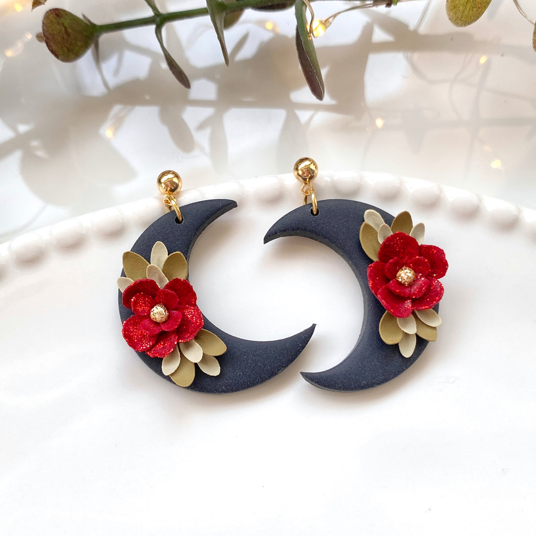 Glitter Floral Crescent Dangles