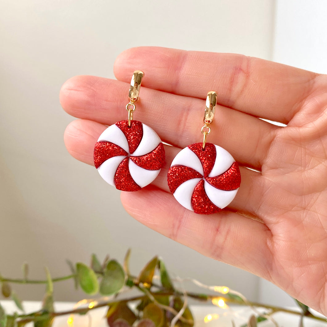 Glitter Peppermint Candy Dangles