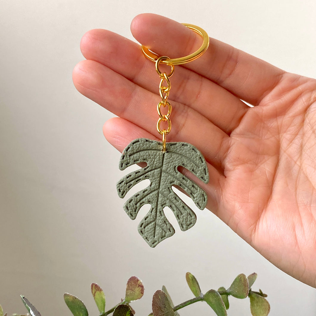 Monstera Faux Leather Keychain