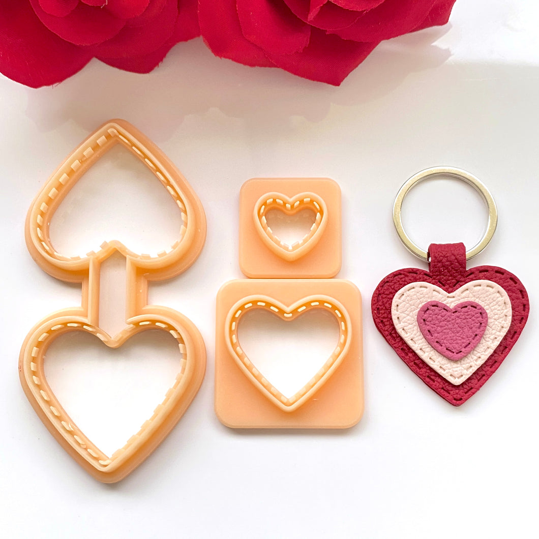 Concentric Hearts Stitch Keychain Set