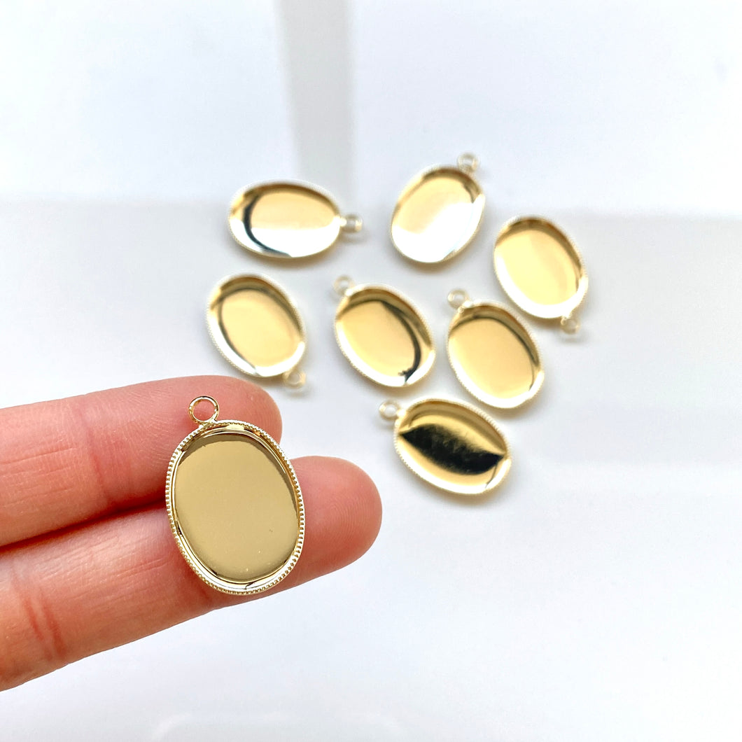 Ridge Edged Oval Blank Charm (10 pcs)