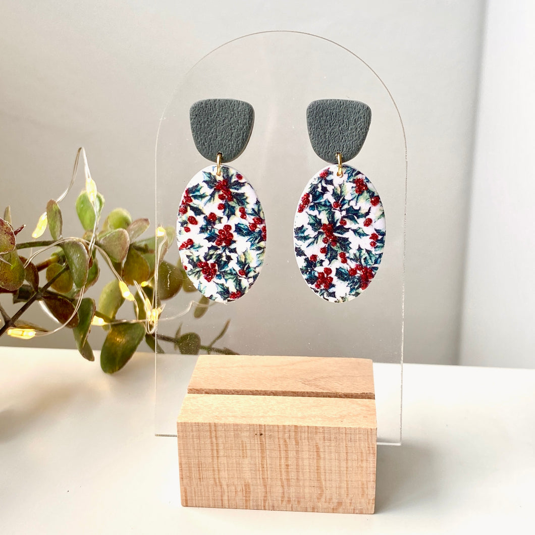 Glitter Holly Dangles