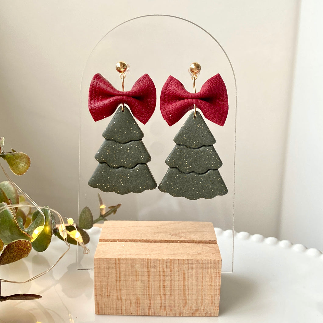 Glitter Tree Bow Dangles