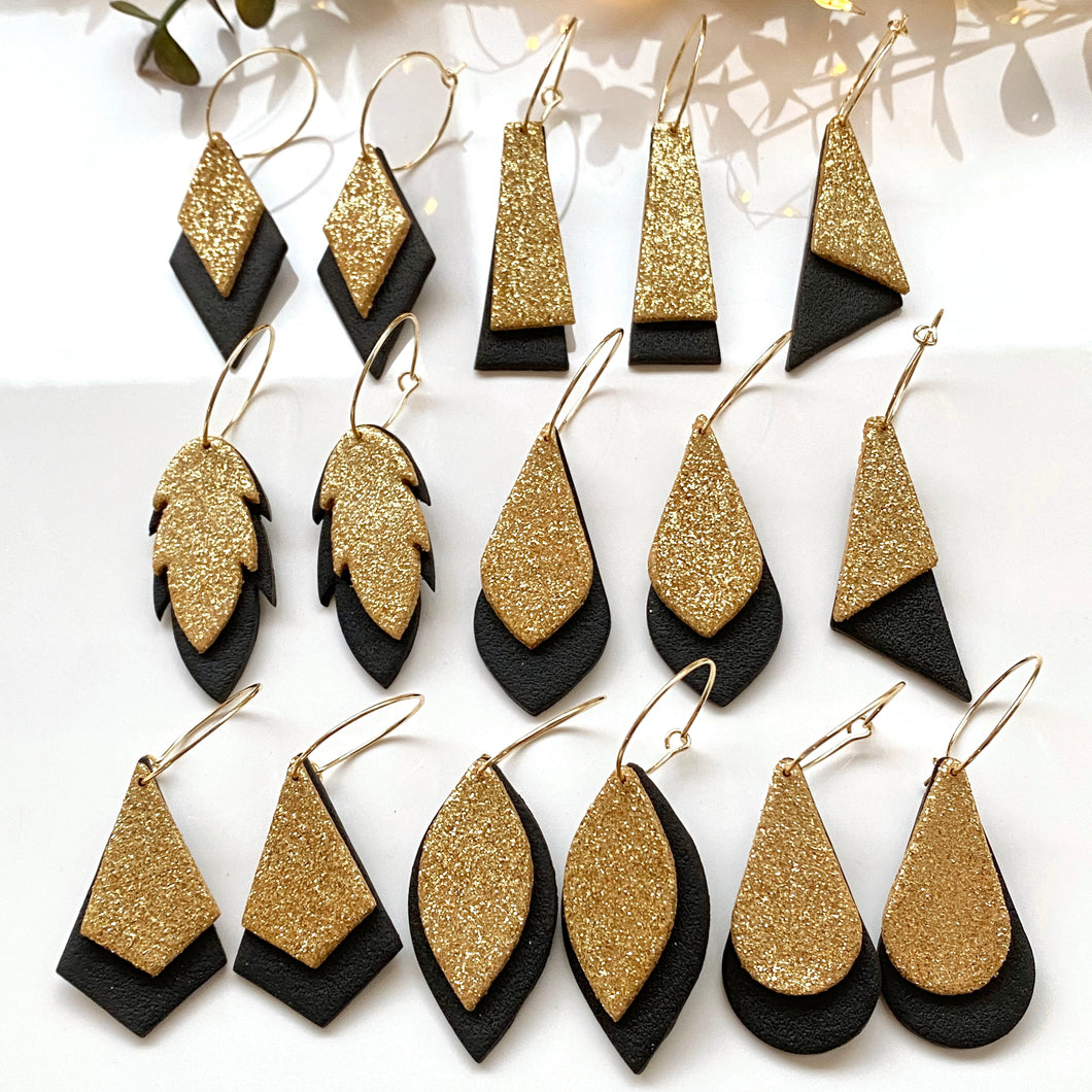 Layered Glitter Black Dangles