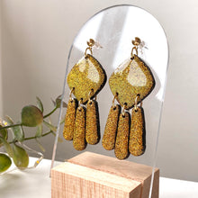 Load image into Gallery viewer, Yellow Glitter Black Triple Dangles
