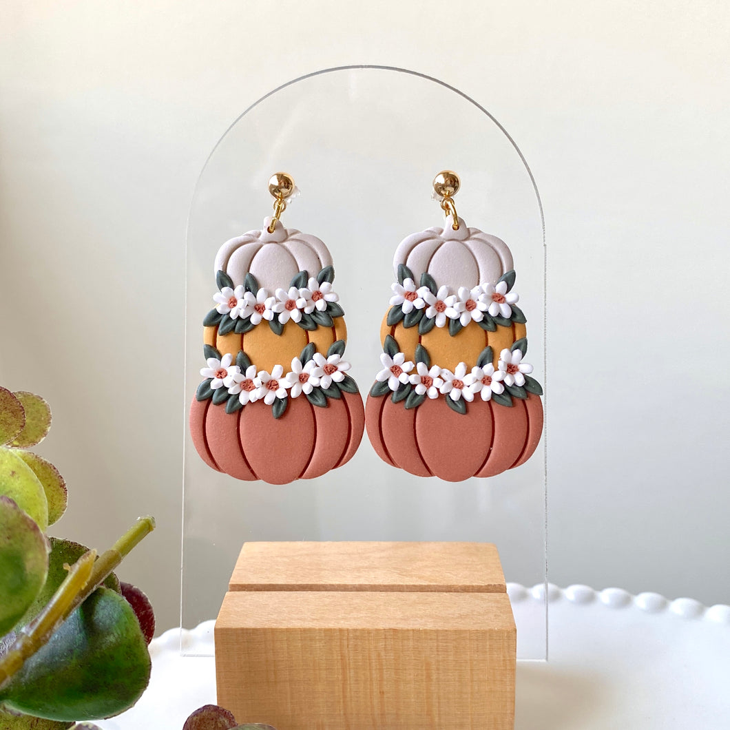 Floral Stacked Pumpkins Dangles