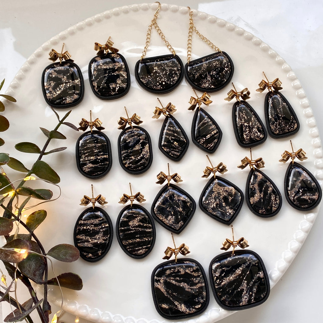 Faux Black Gold Marble Dangles