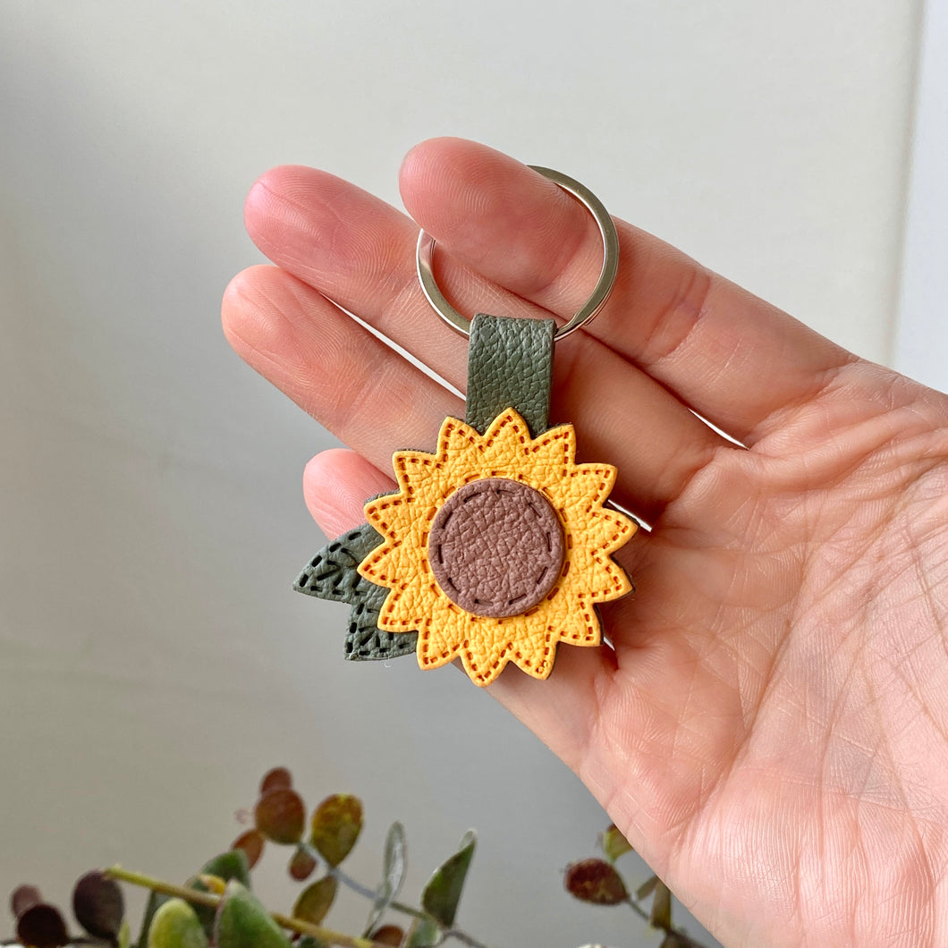 Sunflower Faux Leather Keychain