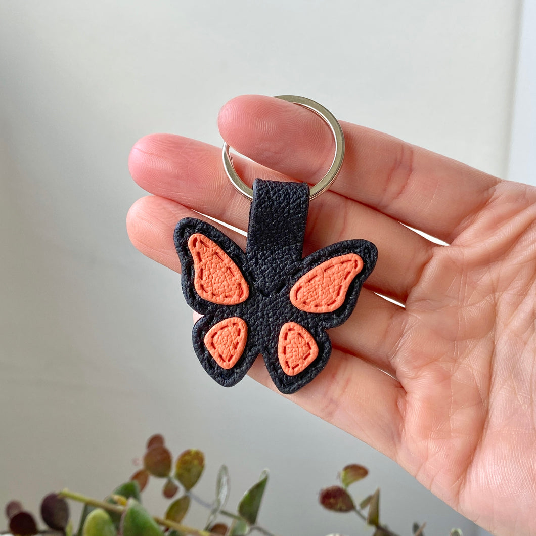 Monarch Butterfly Faux Leather Keychain