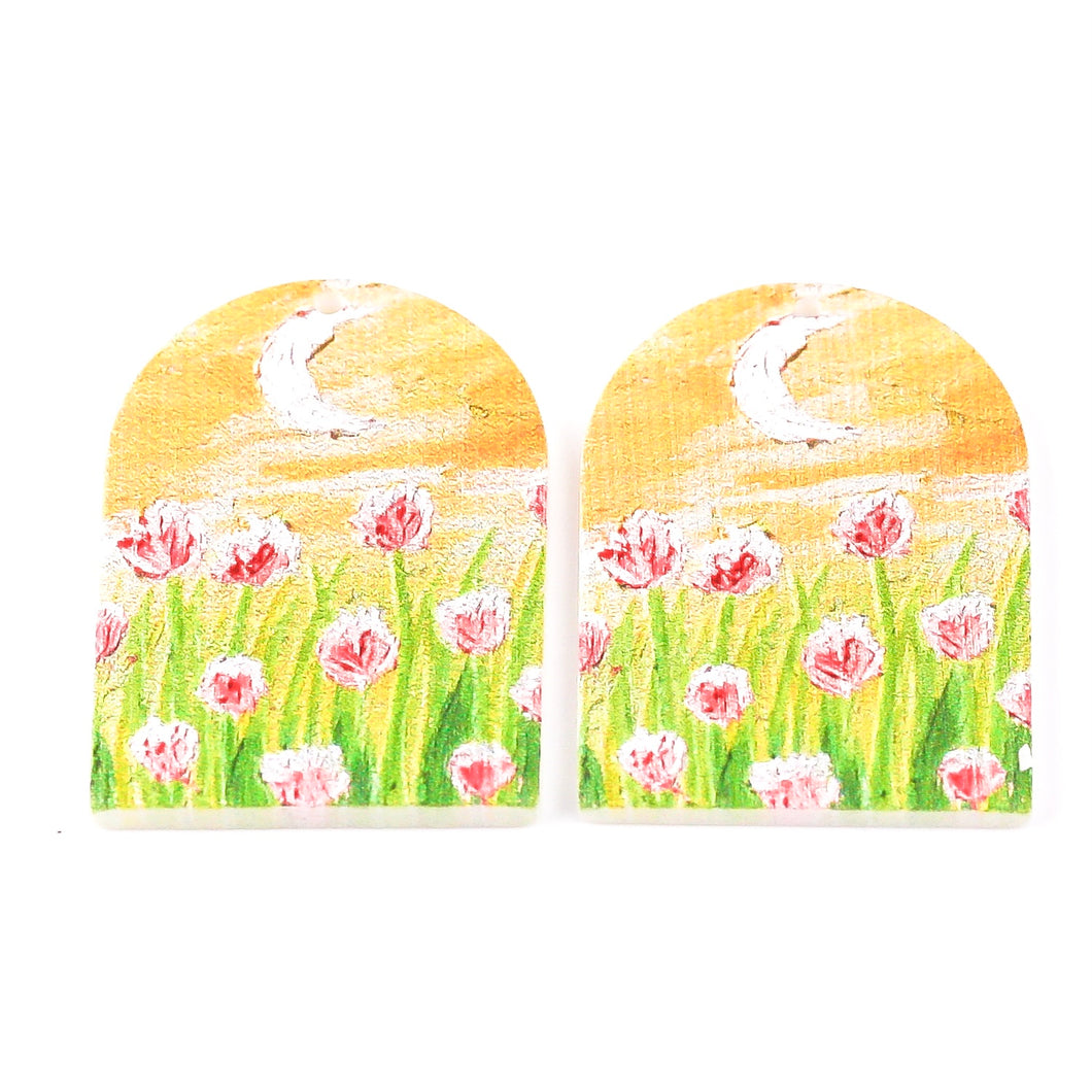 Pink Flower Field with Moon (2 pcs)