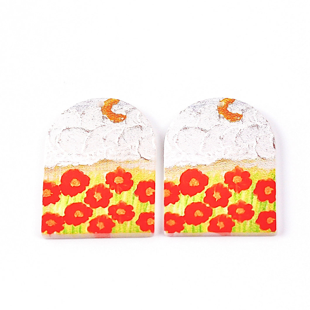 Red Flower Field with Moon (2 pcs)