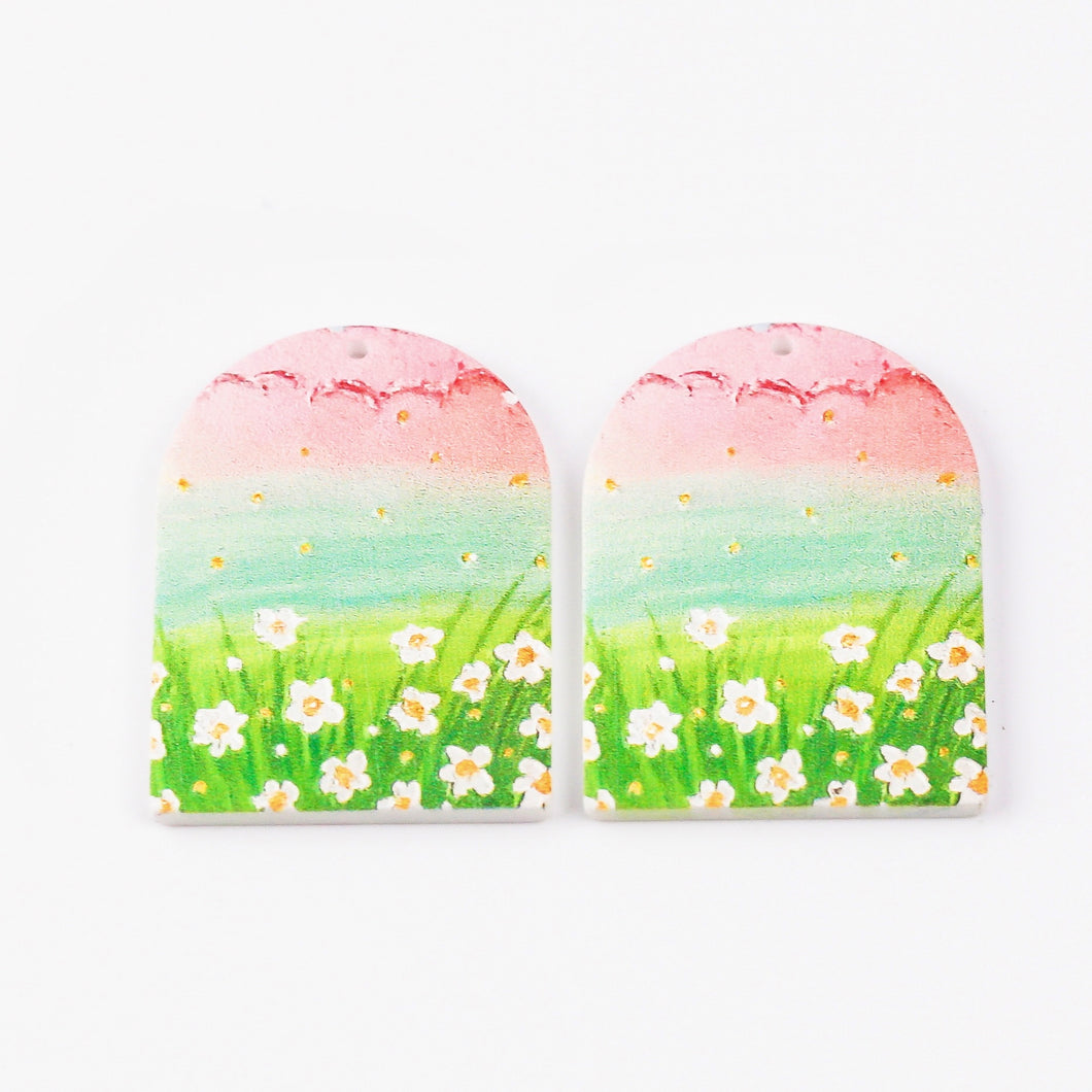White Flower Field with Pink Sky (2 pcs)